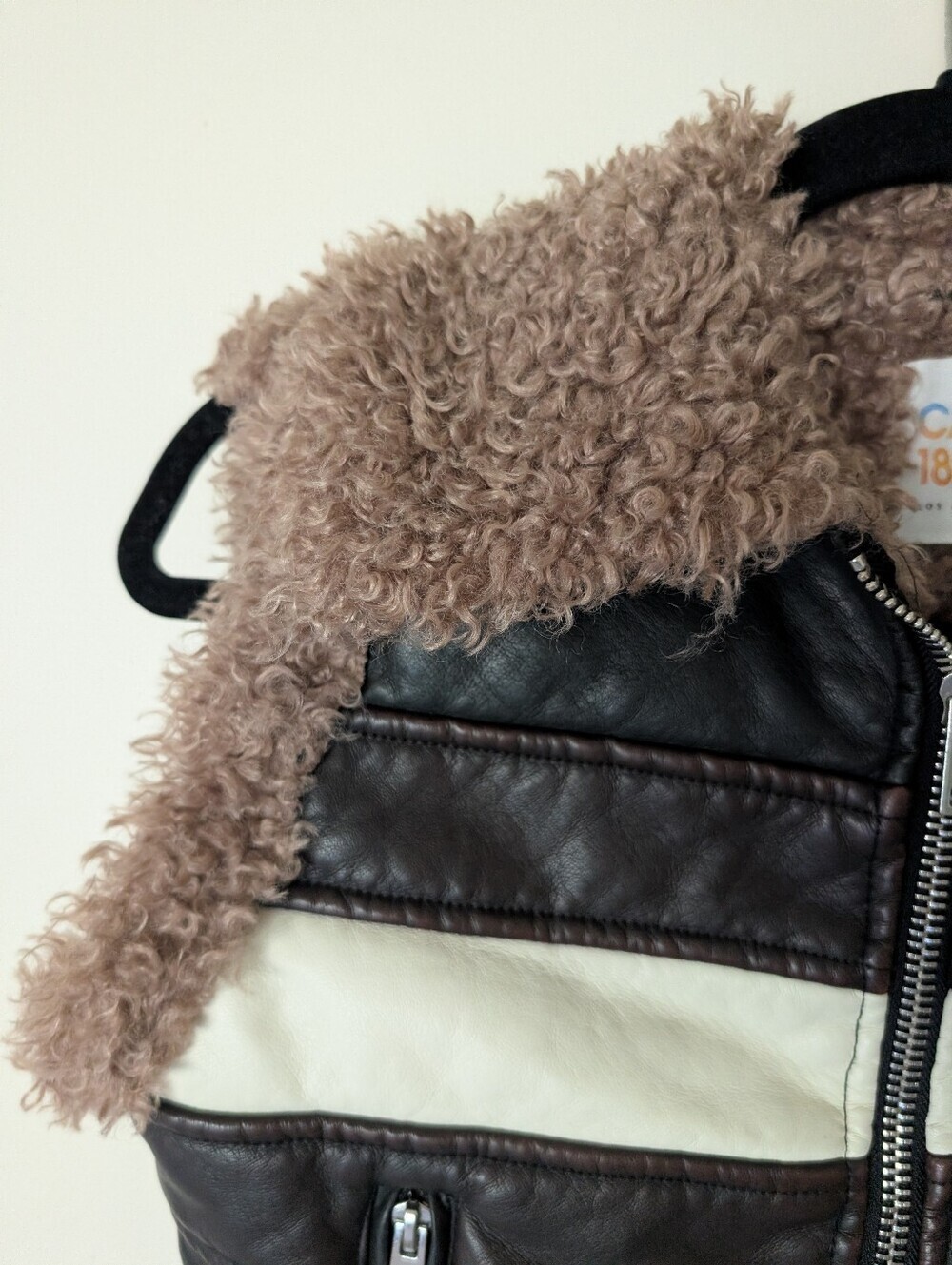 NWOT Cal1850 Faux Fur Trim Leather Vest with Cream Stripe - Picture 3 of 8